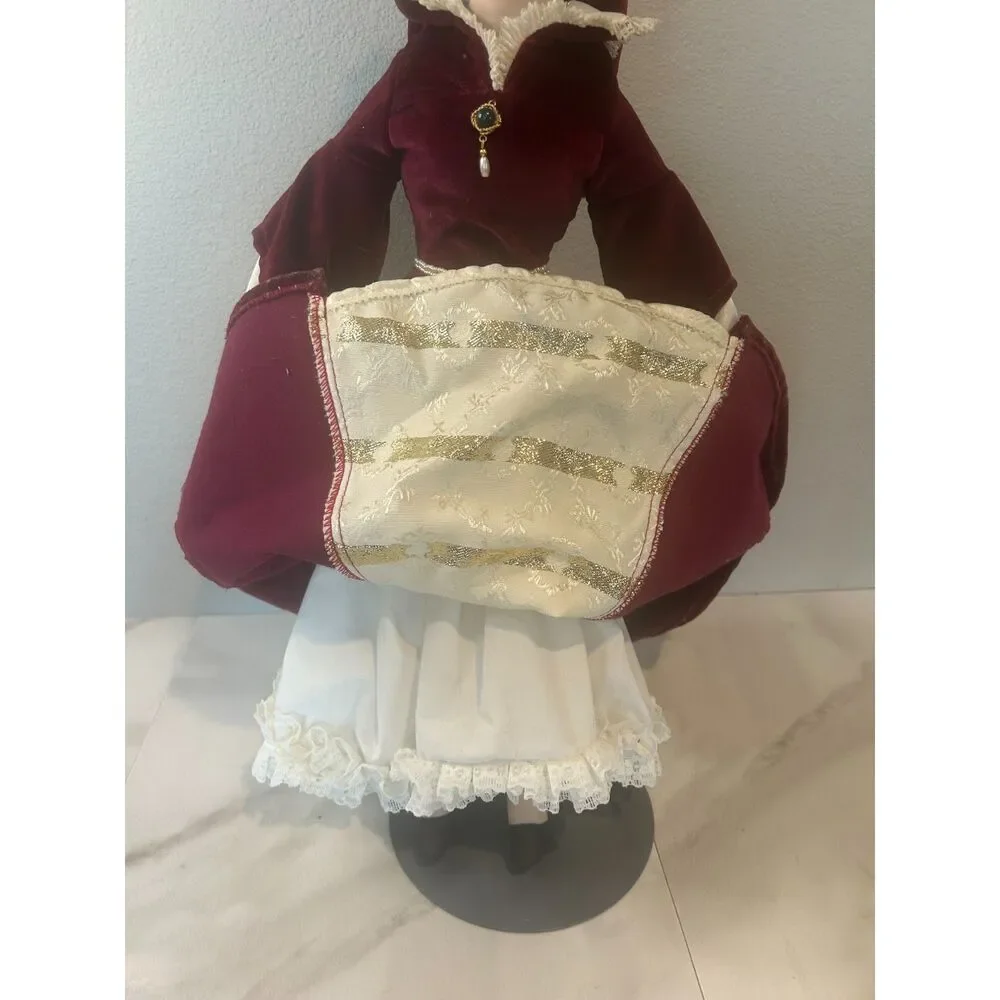 Queen Mary Porcelain Doll 19 Inch Burgundy Dress Repaired Foot